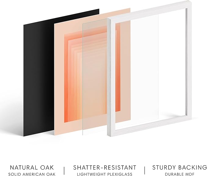 HAUS AND HUES Colorful Abstract Wall Art - Minimalist Retro Picture for Living Room Decor, Red and Pink Modern Wall Art Painting (Pink Geometric, White Frame, 11x14)