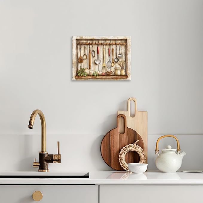 Olivine Kitchen Wall Art, Farmhouse Kitchen Pictures Wall Decor, Rustic Kitchenware Painting Canvas Prints,Framed Artwork for Dining Room Living Room Office Home Decoration 24"x20"