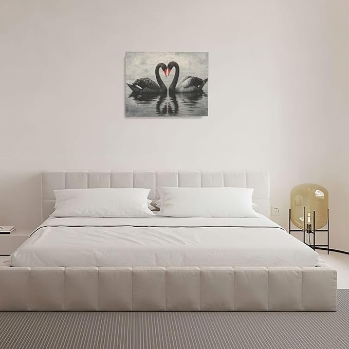 Black Swan Wall Art Vintage Canvas Wall Decor Swan Aesthetics Art Retro Pictures Painting Artwork Framed Decoration for Living Room Bedroom Bathroom Dining Room Office 16"x20"