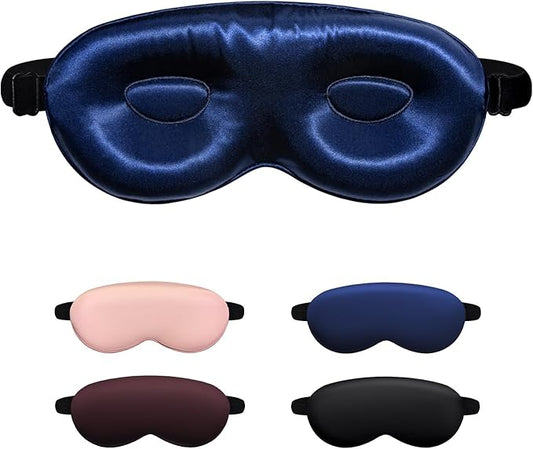 Luxury 22 Momme 100% Mulberry Silk Sleep Mask – 3D Eye Mask with Adjustable Strap, Gentle on Skin and Eyes, Provides Complete Light Blockage for Deep Sleep (Navy, Adjustable)