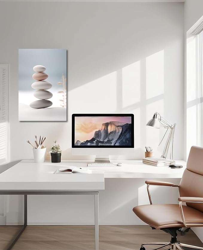 KPLUNDO Zen Wall Art Canvas Print Bathroom Decor Spa Stone Picture Meditation Painting Artwork for Yoga Spiritual Room Living Room Office Modern Home Decor Frame(Art-2,24.00x36.00 inch)