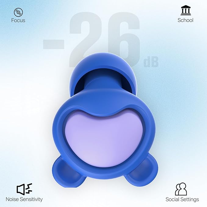 Ear Plugs for Kids (6-12 yrs) & Adults with Small Ear Canal - Noise Reduction Earplugs for Airplane, Focus, Travel, Concert, Socializing Sports, Noise Sensitivity, 8 Tips in XS/S/M/L, 26 dB