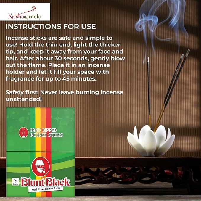 Incense Stick Holder with Blunt Black Hand-Dipped Premium Incense Sticks I 24 Pack Variety Sets, 288 Total | 11" Long Slow-Burning Sticks