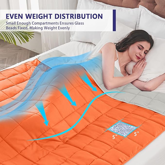 yescool Weighted Blanket for Adults (15 lbs, 60" x 80", Orange) Cooling Heavy Blanket for Sleeping Perfect for 140-160 lbs, Queen Size Breathable Blanket with Premium Glass Bead, Machine Washable