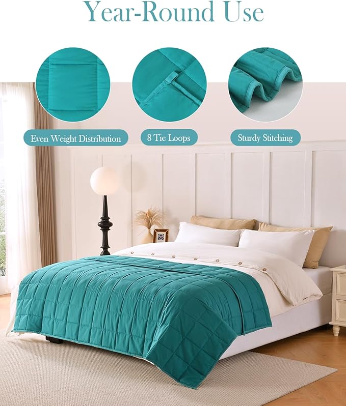 Topblan Cooling Weighted Blanket(48"x72" 12lbs Twin Size),Breathable Reversible Weighted Blanket for Adults,Cozy Heavy Blanket with Glass Beads, Weighted Blanket All Season, Green