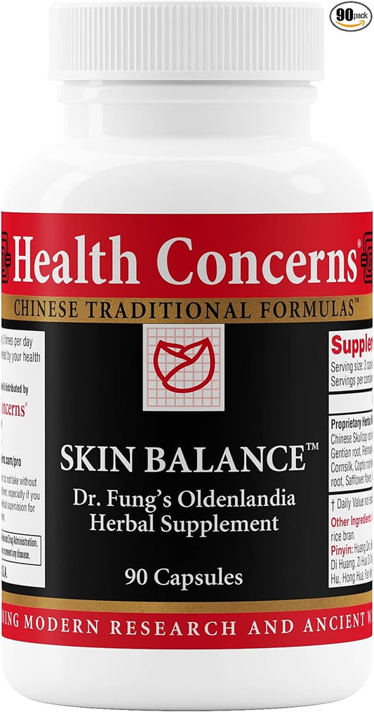 Health Concerns Skin Balance – Herbal Supplement for Skin Support, Itching Relief, & Circulation – Chinese Herbal Supplements for Men & Women – Skullcap Root, Dong Quai, Coptis Root - 90 Capsules