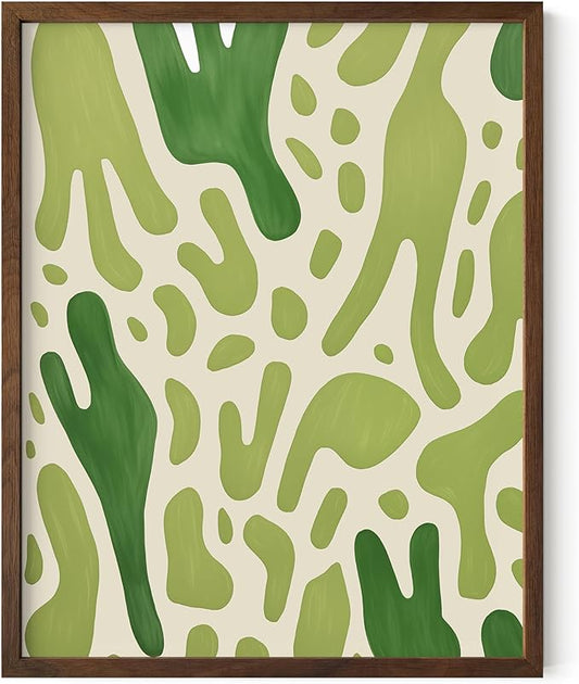HAUS AND HUES Modern Abstract Wall Art - Blue and Green Living Room Art, Modern Artwork for Walls, Minimalist Picture for Living Room(Green Pattern, Walnut Frame, 11x14)