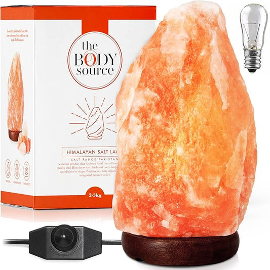 Himalayan Salt Rock Lamp | 6-8 Inch (4-7 lb) | Natural Salt Rock Lamp with Dimmer Switch & Wooden Base | Night Light & Bulb Replacement