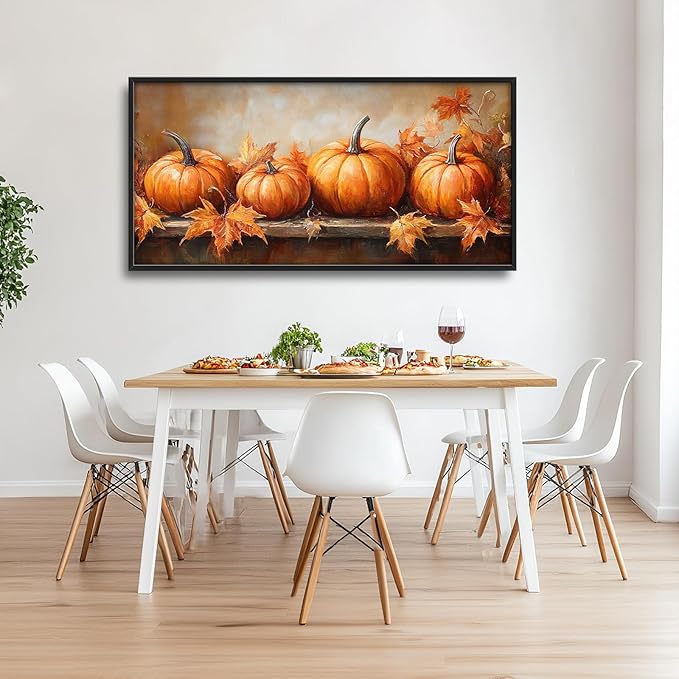 Fall Pumpkins Wall Art Autumn Pictures Wall Decor Festive Large Master Over Above Bed Canvas Prints Autumn Leaves Horizontal Modern Artwork Painting Home Office Decoration For Kitchen Bedroom 30"x60"