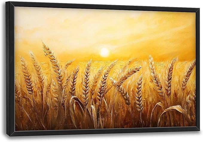 Kylora Wheat Field Wall Art Golden Wheat Landscape Pictures Wall Decor Sunset Prints Modern Artwork Painting Home Office Decorations For Kitchen Bathroom Bedroom Dining Living Room 36"x24"