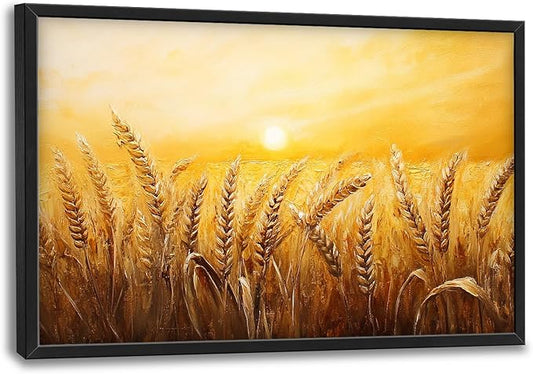 Kylora Wheat Field Wall Art Golden Wheat Landscape Pictures Wall Decor Sunset Prints Modern Artwork Painting Home Office Decorations For Kitchen Bathroom Bedroom Dining Living Room 36"x24"