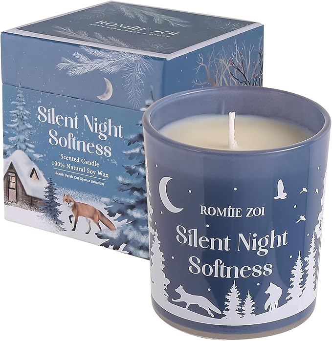 Christmas Scented Jar Candle - 6oz Soy Wax Candle - Silent Night Softness Infused with Fresh Cut Spruce Branches Aroma - with Beautiful Keepsake Box Special for Christmas/Holiday Gifts