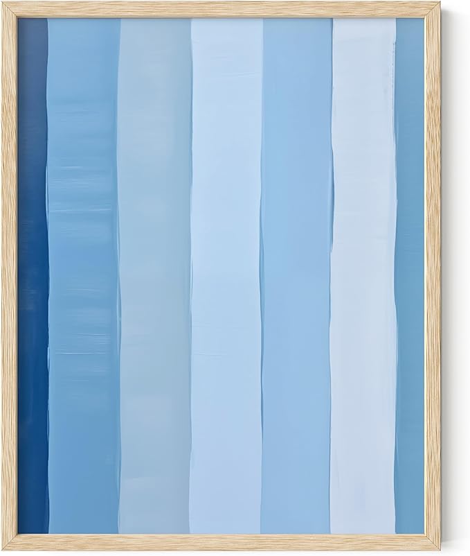 HAUS AND HUES Modern Abstract Wall Art - Blue and Green Living Room Art, Modern Artwork for Walls, Minimalist Picture for Living Room(Painted Stripes, Beige Frame, 11x14)