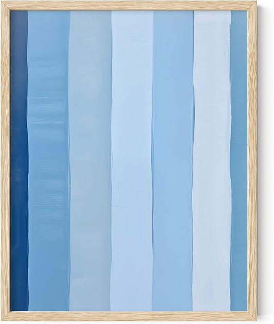 HAUS AND HUES Modern Abstract Wall Art - Blue and Green Living Room Art, Modern Artwork for Walls, Minimalist Picture for Living Room(Painted Stripes, Beige Frame, 11x14)