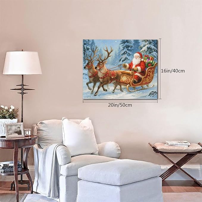 Santa Claus Christmas Wall Art Winter Santa Claus Reindeer Canvas Wall Decor Winter Christmas Pictures Painting Artwork Decoration Framed Gifts for Women Girl Bedroom Living Room Dining Office 16"x20"