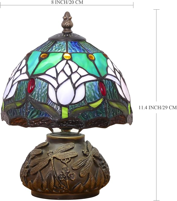 Small Tiffany Lamp Mini Stained Glass Table Lamp Mushroom Memory Sympathy Accent Lamp 8X11 Inch (Tulip Flower Style)