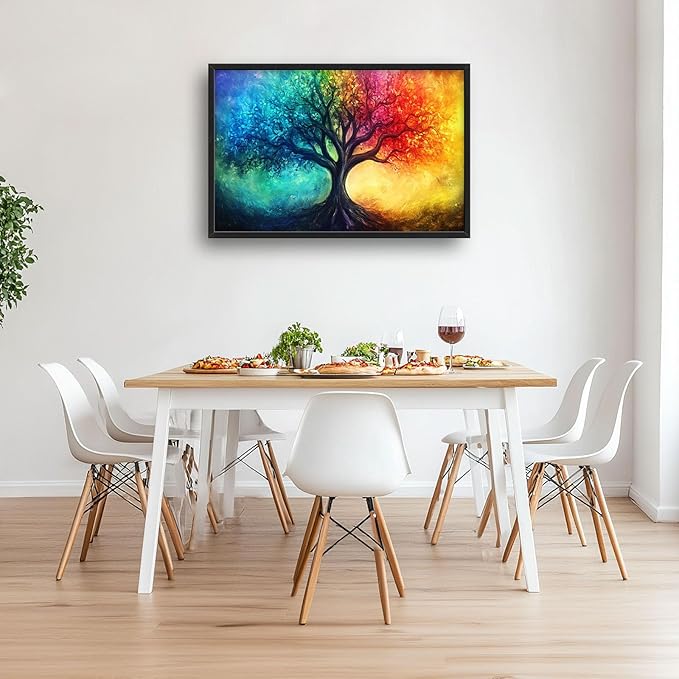 Tree Wall Art Colorful Tree of Life Pictures Wall Decor Framed Canvas Prints Artwork Paintings Home Office Decorations for Living Room Bedroom Dinning Room Corridor 36"x24"