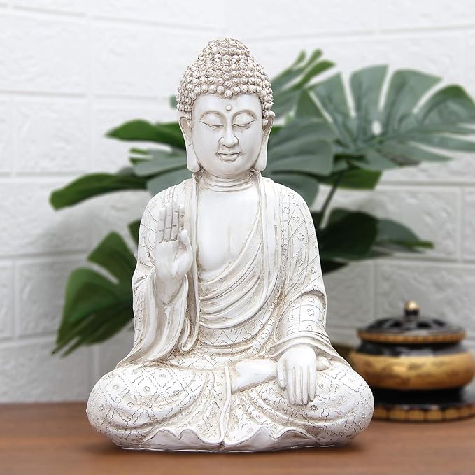 Leekung Buddha statue for home decor accents,laughing buddah statue for meditation zen garden spiritual room feng shui desk table yoga decor,small buda budda home decorations gifts antique ivory white