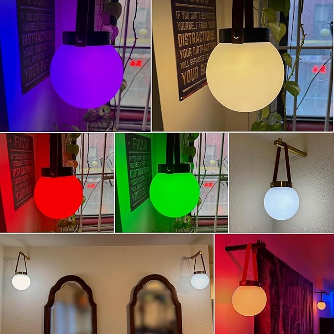 Battery Operated Wall Sconces Set of 2, Wireless Globe Wall Lights with Remote Control Warm/Natural/Daylight/RGB Dimmable Wall Lamps Bedroom Living Room, Decorative Lights with Dim Lighting Effect