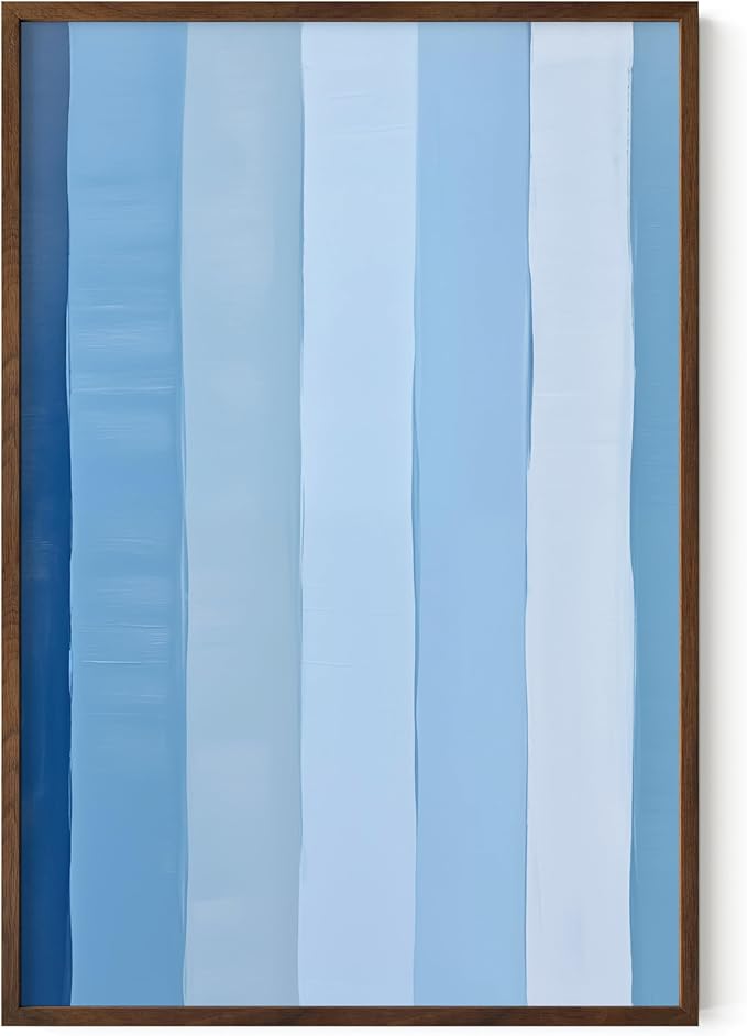 HAUS AND HUES Modern Abstract Wall Art - Blue and Green Living Room Art, Modern Artwork for Walls, Minimalist Picture for Living Room(Painted Stripes, Walnut Frame, 24x36)