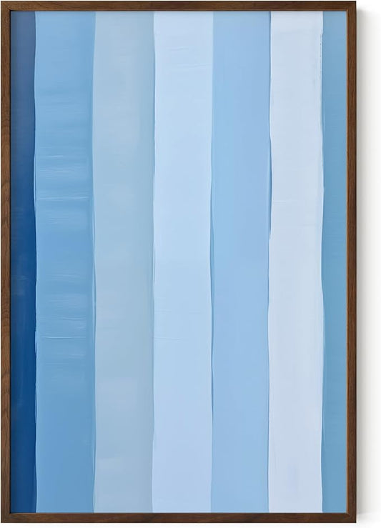 HAUS AND HUES Modern Abstract Wall Art - Blue and Green Living Room Art, Modern Artwork for Walls, Minimalist Picture for Living Room(Painted Stripes, Walnut Frame, 24x36)