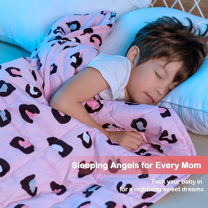 Sivio Weighted Blanket - 100% Cotton Heavy Blanket 7lbs, 41 x 60 inches, Washable Breathable Soft Throw Blanket with Glass Beads, Pink Leopard