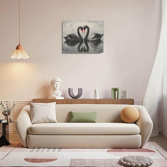 Black Swan Wall Art Vintage Canvas Wall Decor Swan Aesthetics Art Retro Pictures Painting Artwork Framed Decoration for Living Room Bedroom Bathroom Dining Room Office 16"x20"