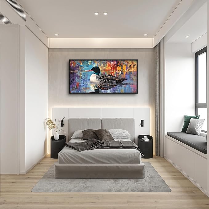 Mallard Wall Art Duck Pictures Wall Decor Abstract Graffiti Duck Large Master Over Above Bed Canvas Prints Horizontal Modern Artwork Painting Home Office Decorations For Kitchen Bedroom 30"x60"