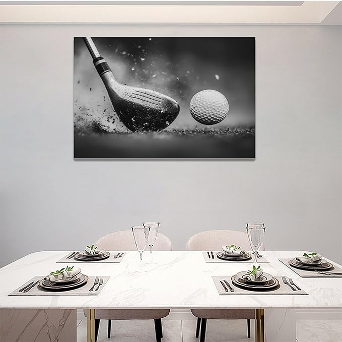 Olivine Golf Wall Art, Pictures Wall Decor, Black and White Sport Paintings, Golfing Sports Canvas Prints, Framed Artwork for Living Room Bedroom Bathroom Office Home Decoration 24"x16"