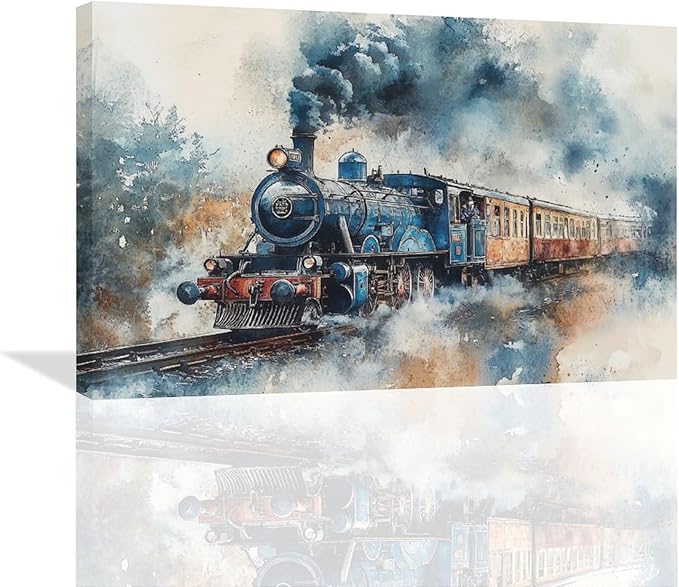 Fleruku Train Wall Art Train Wall Decor Pictures Canvas Painting Artwork Home Decorations For Living Room Bedroom Bathroom Office Nursery Classroom 24"x16"