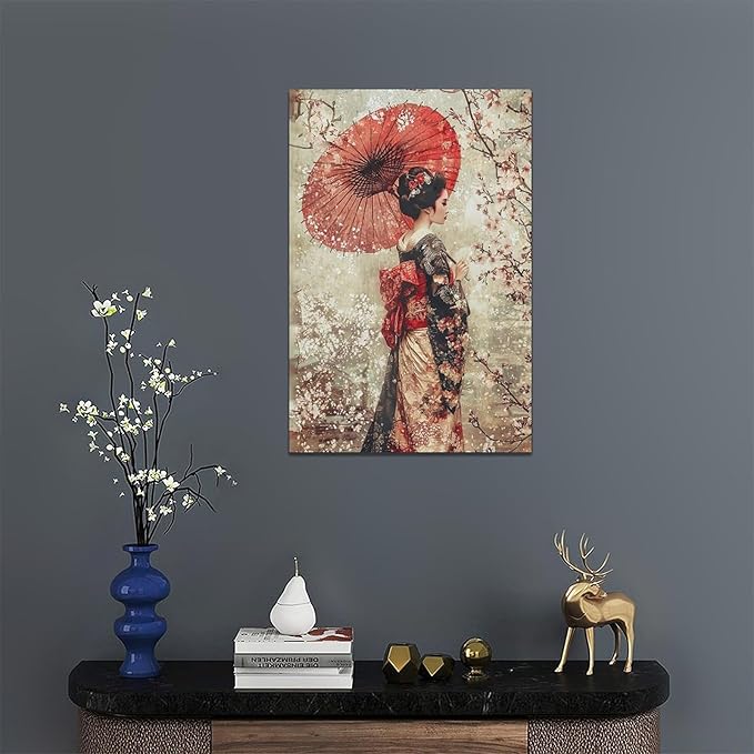 Fleruku Vintage Japanese Wall Art Japanese Geisha Wall Decor Japan Women Pictures Canvas Painting Artwork Home Decorations for Living Room Bedroom Bathroom Office 16"x24"