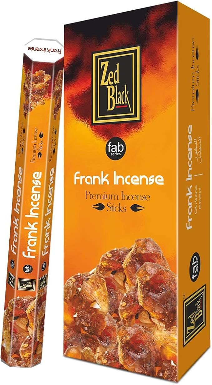 ZED Black Frank Incense Sticks - 20 Incense Sticks per Box -& 6 Boxes Inside (Total 120 Sticks) Premium Quality Incense Sticks for Relaxation, Yoga, Meditation