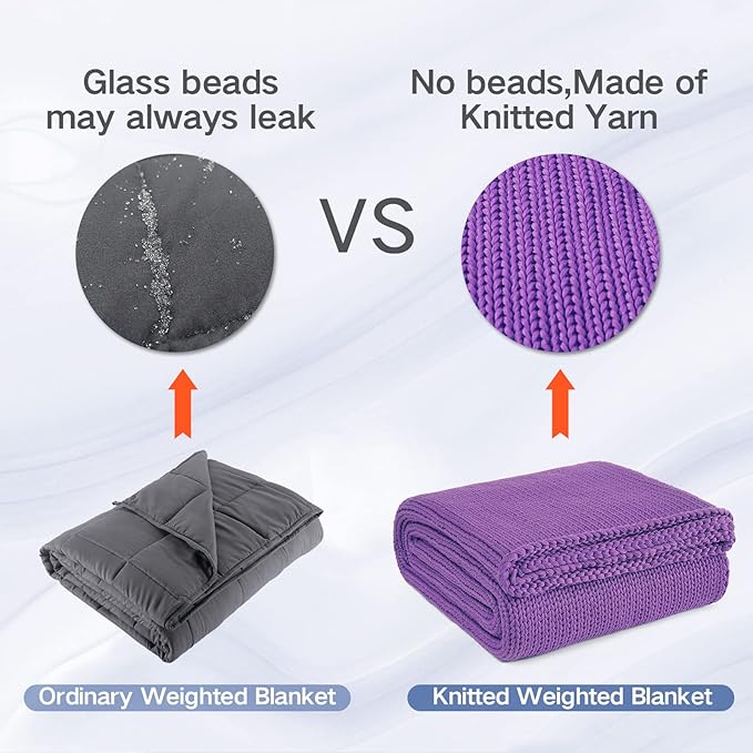 Guohaoi Knitted Weighted Blanket for Adults (Purple 50"x75" 15lbs) No Beads Cooling Throw Blanket for Hot Sleepers, Home Decor Breathable Chunky Knit Heavy Blanket Use on Full Size Bed