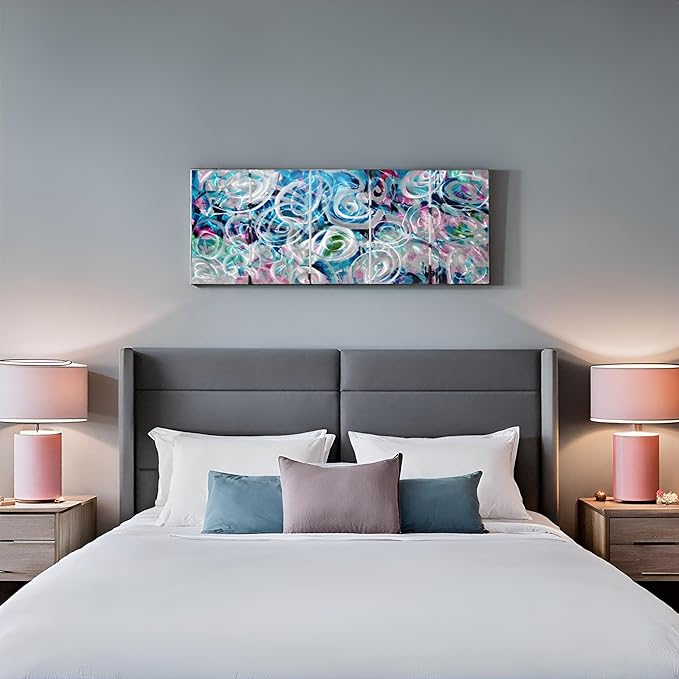 RICHSPACE ARTS Abstract Metal Wall Art with 3D Textured Swirls 5 Pieces Blue and Pink Modern Wall Decor Large Hanging Sculptures for Living Room Bedroom Office Home Gift Ideas