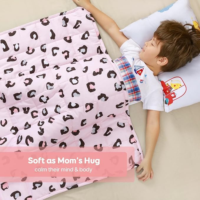 Sivio Weighted Blanket - 100% Cotton Heavy Blanket 7lbs, 41 x 60 inches, Washable Breathable Soft Throw Blanket with Glass Beads, Pink Leopard