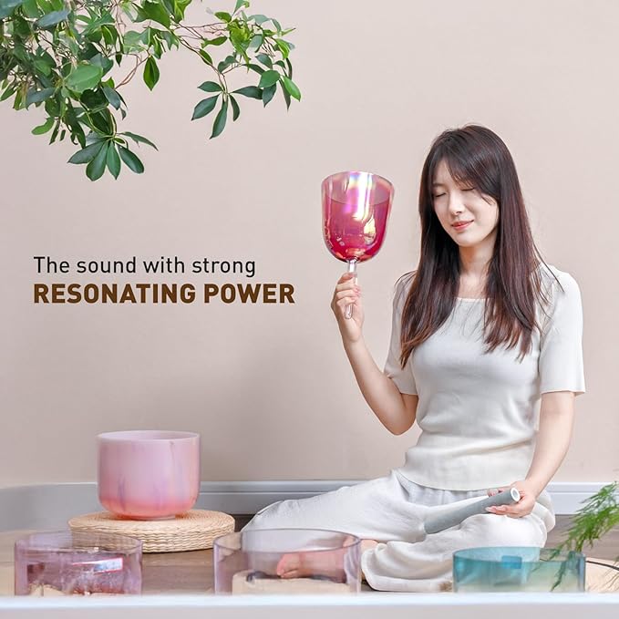 432HZ 6 Inch F Note Purple Color Quartz Handle Singing Bowl with Carry Case Bag for Sound Healing and Meditation