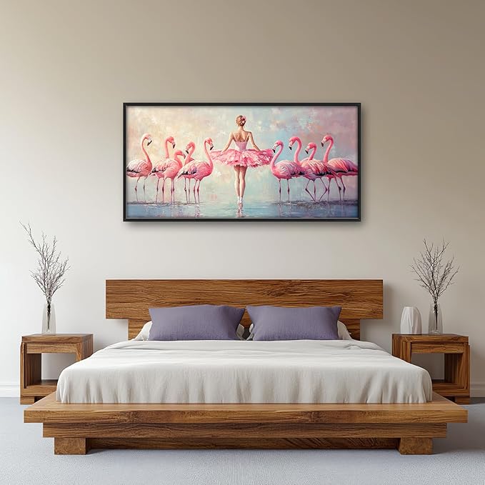 Ballet Wall Art Ballerina Flamingo Pictures Wall Decor Pink Dance Extra Large Canvas Prints Framed Artwork Paintings Home Office Decorations For Living Room Bedroom Dinning Room 60"x30"