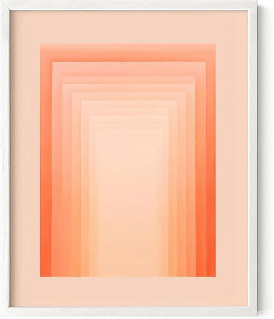 HAUS AND HUES Colorful Abstract Wall Art - Minimalist Retro Picture for Living Room Decor, Red and Pink Modern Wall Art Painting (Pink Geometric, White Frame, 8x10)