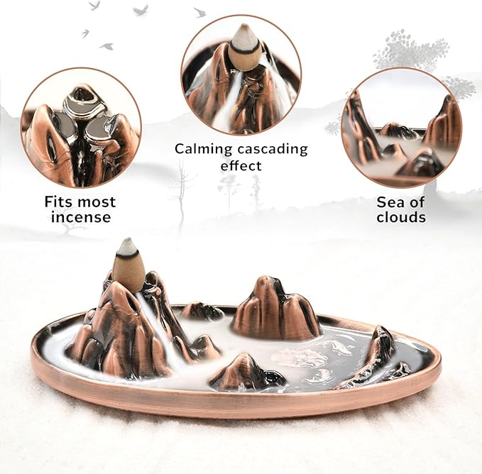 wellsee Incense Burner - Incense Waterfall Fountain Backflow Incense Holder with Sticks Holder & Cones, Tweezers, Box