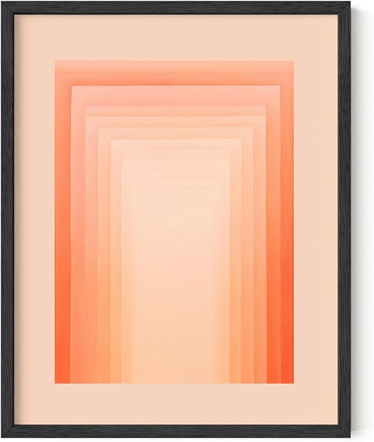 HAUS AND HUES Colorful Abstract Wall Art - Minimalist Retro Picture for Living Room Decor, Red and Pink Modern Wall Art Painting (Pink Geometric, Black Frame, 11x14)