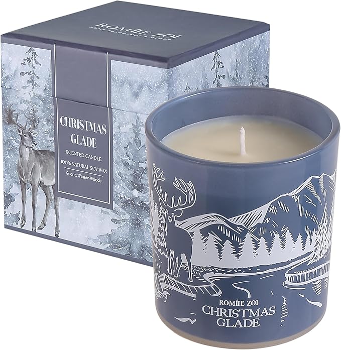 Christmas Scented Jar Candle - 6oz Soy Wax Candle - Glade Infused with Winter Woods Aroma - with Beautiful Keepsake Box Special for Holiday Gifts