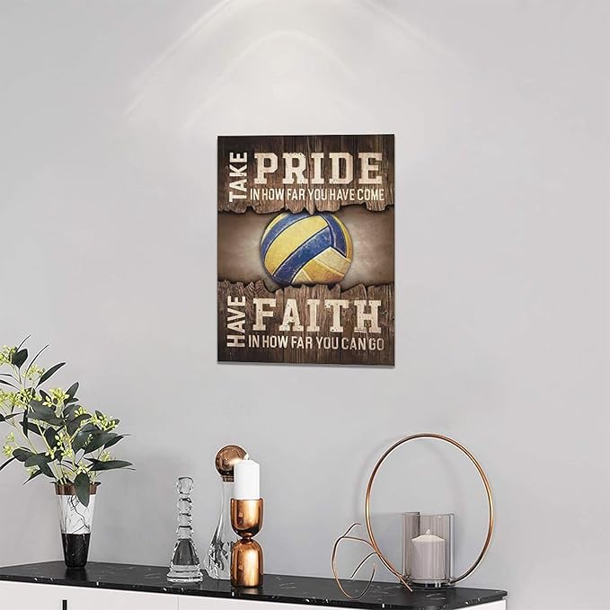 Fleruku Rustic Volleyball Wall Art Sports Wall Decor Inspirational Quotes Brown Pictures Volleyball Sign Canvas Painting Artwork Home Decorations for Boy Man Teenager Fans Bedroom Living Room 12"x16"