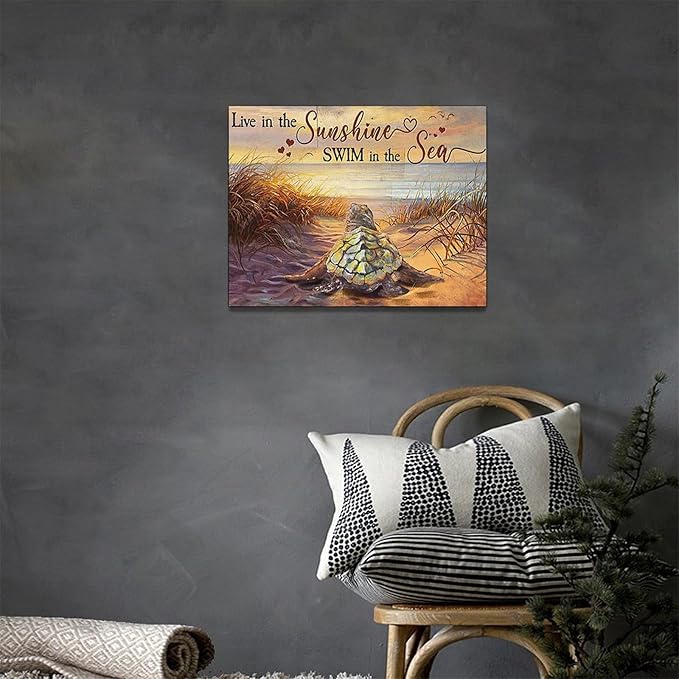 Bathroom Sea Turtle Wall Art Farmhouse Turtles Wall Decor Country Beach Ocean Coastal Nautical Pictures Canvas Painting Artwork Home Decorations for Living Room Bedroom Bathroom Office 16"x12"