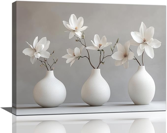 Bathroom Wall Art Zen Wall Decor Spa White Flower Pictures Canvas Painting Framed Artwork Home Decorations for Yoga Meditation Room Living Room Bedroom 16"x12"