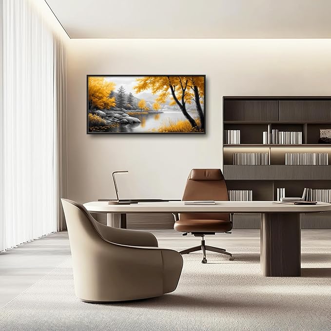Framed Large Tree Wall Art for Living Room, Oversized Zen Trees Wall Decor, Black and Golden Forest Canvas Pictures Home Decoration for Living Room Bedroom Office 60"x30"