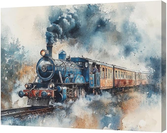 Fleruku Train Wall Art Train Wall Decor Pictures Canvas Painting Artwork Home Decorations For Living Room Bedroom Bathroom Office Nursery Classroom 20"x16"