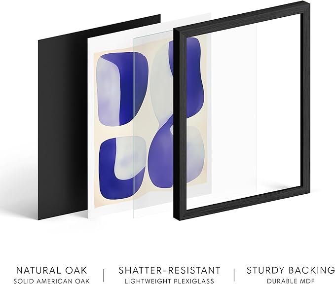 HAUS AND HUES Modern Abstract Wall Art - Blue and Green Living Room Art, Modern Artwork for Walls, Minimalist Picture for Living Room(Blue Tribal Shapes 2, Black Frame, 24x36)