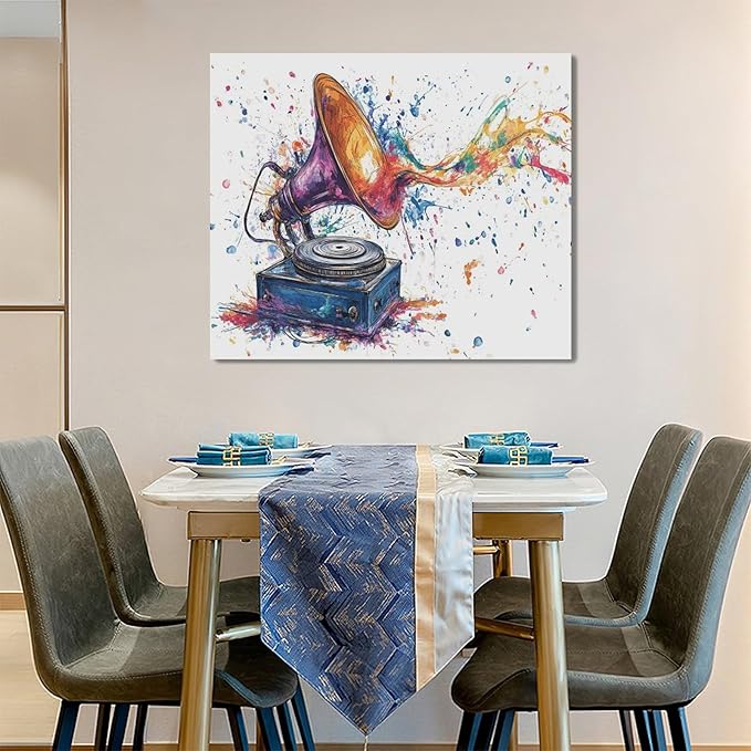 Fleruku Watercolor Phonograph Wall Art Colorful Phonograph Wall Decor Pictures Canvas Painting Artwork Home Decorations for Living Room Bedroom Bathroom Office Nursery Classroom 24"x20"