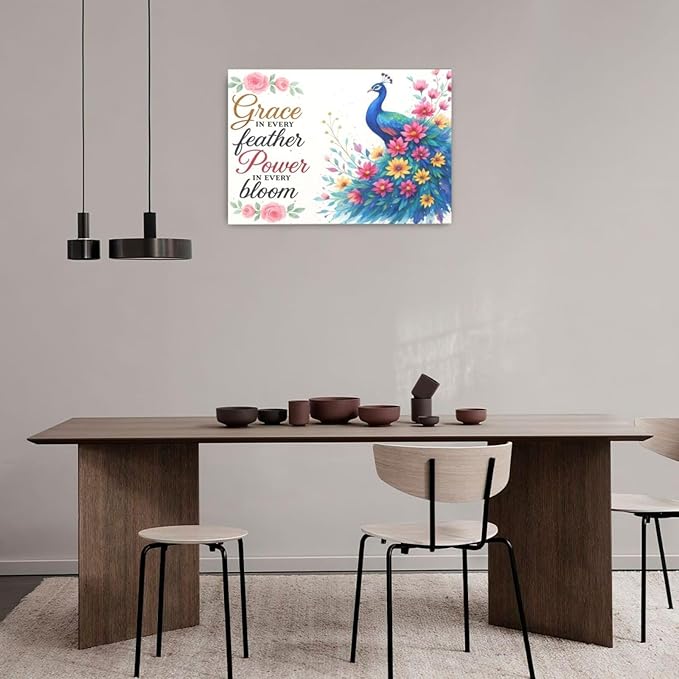 Peacock Wall Art Elegant Peacock Wall Decor Inspirational Canvas Print Painting Pictures Motivational Artwork Framed Decorations Gifts for Women girls Bedroom Bathroom Living Room Office 16"x24"