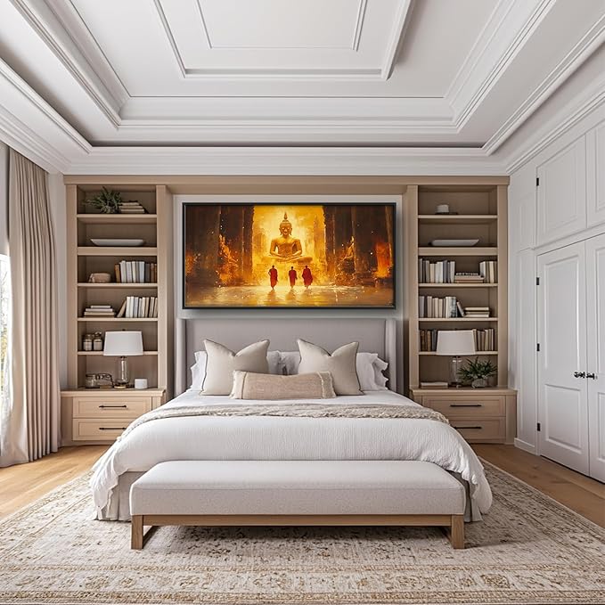 SweetFox Extra Large Buddha Framed Wall Art for Living Room, Zen Buddha Statue Pictures Oversized Wall Decor Abstract Big Canvas Painting Print Home Artworks for Bathroom Master Bedroom 60L X 30W